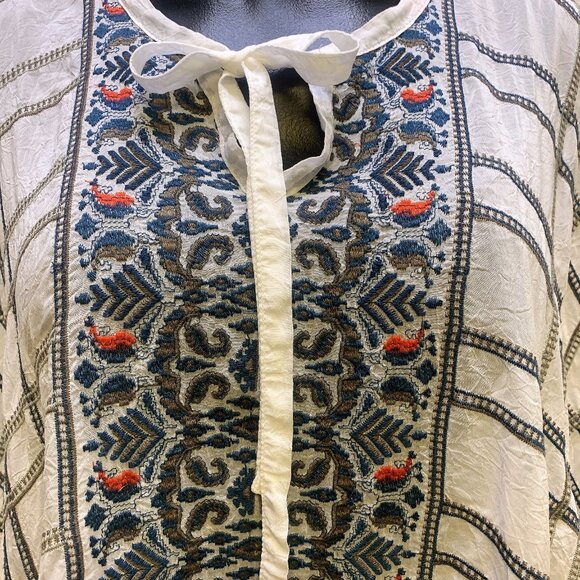 Johnny Was White w/Multicolored Embroidery Sheer Poncho Top Blouse Small - Picture 2 of 7